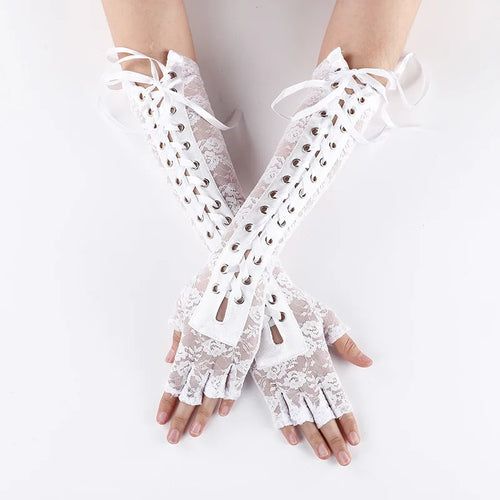 Floral Lace Elbow Length Half-Finger Gloves