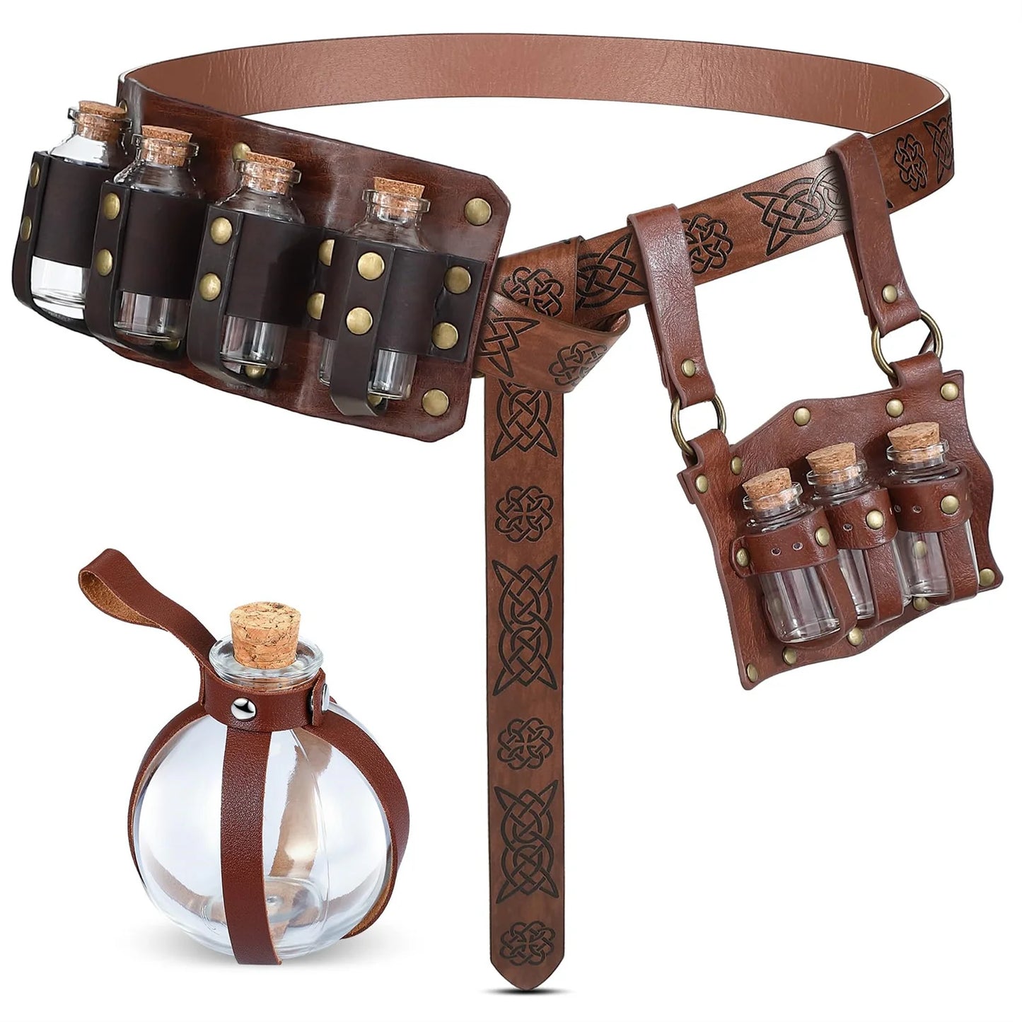Medieval Witch Wizard Dark Magic Cork Bottle With Leather Waist Holder