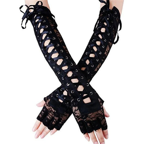 Floral Lace Elbow Length Half-Finger Gloves