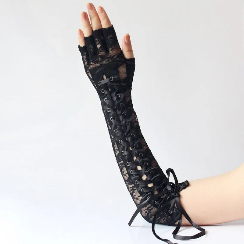 Floral Lace Elbow Length Half-Finger Gloves