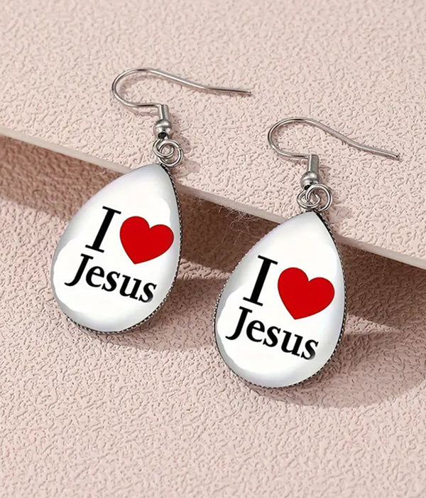 I Love JESUS Teardrop Earrings