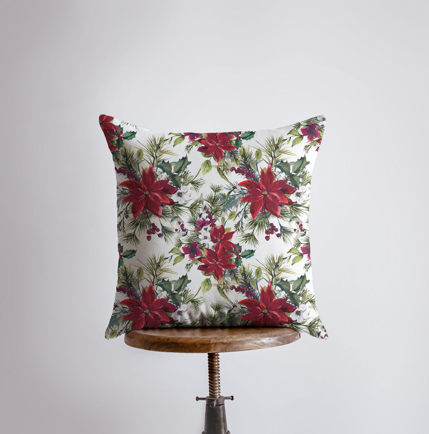 Christmas Poinsettia Throw Pillow Cover
