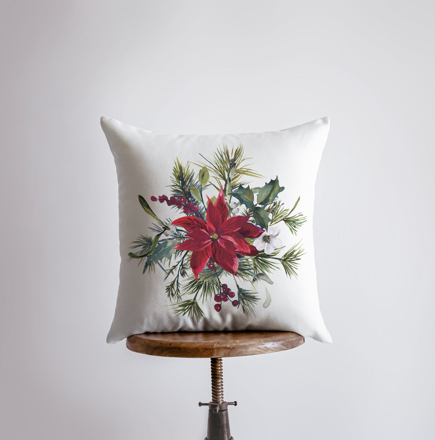 Christmas Poinsettia Throw Pillow Cover