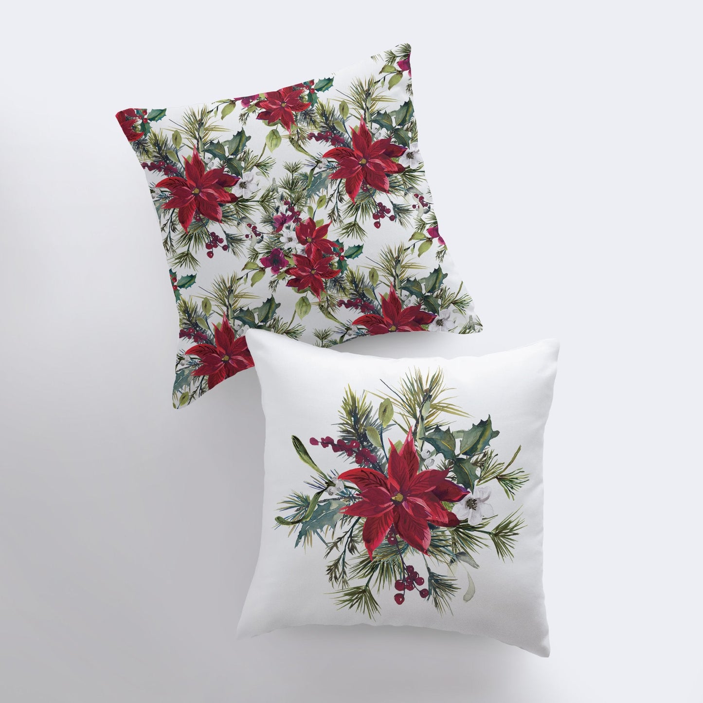 Christmas Poinsettia Throw Pillow Cover