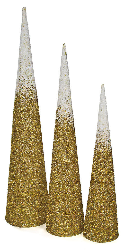 6 ft. Ombre Cone Tree with Glitter & Beads, Gold & White