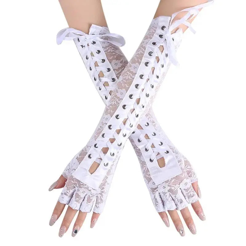 Floral Lace Elbow Length Half-Finger Gloves
