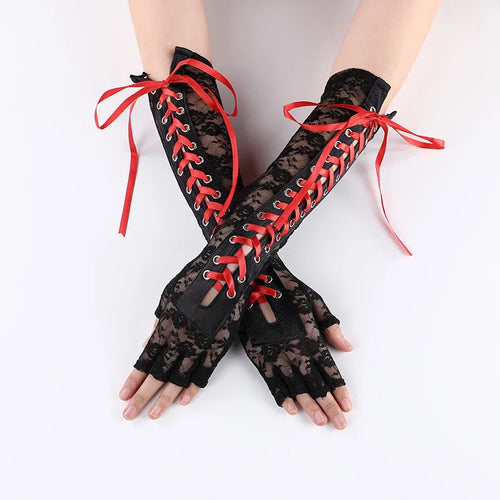 Floral Lace Elbow Length Half-Finger Gloves