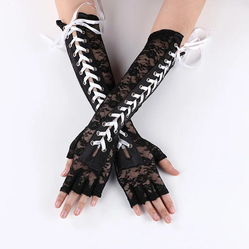 Floral Lace Elbow Length Half-Finger Gloves