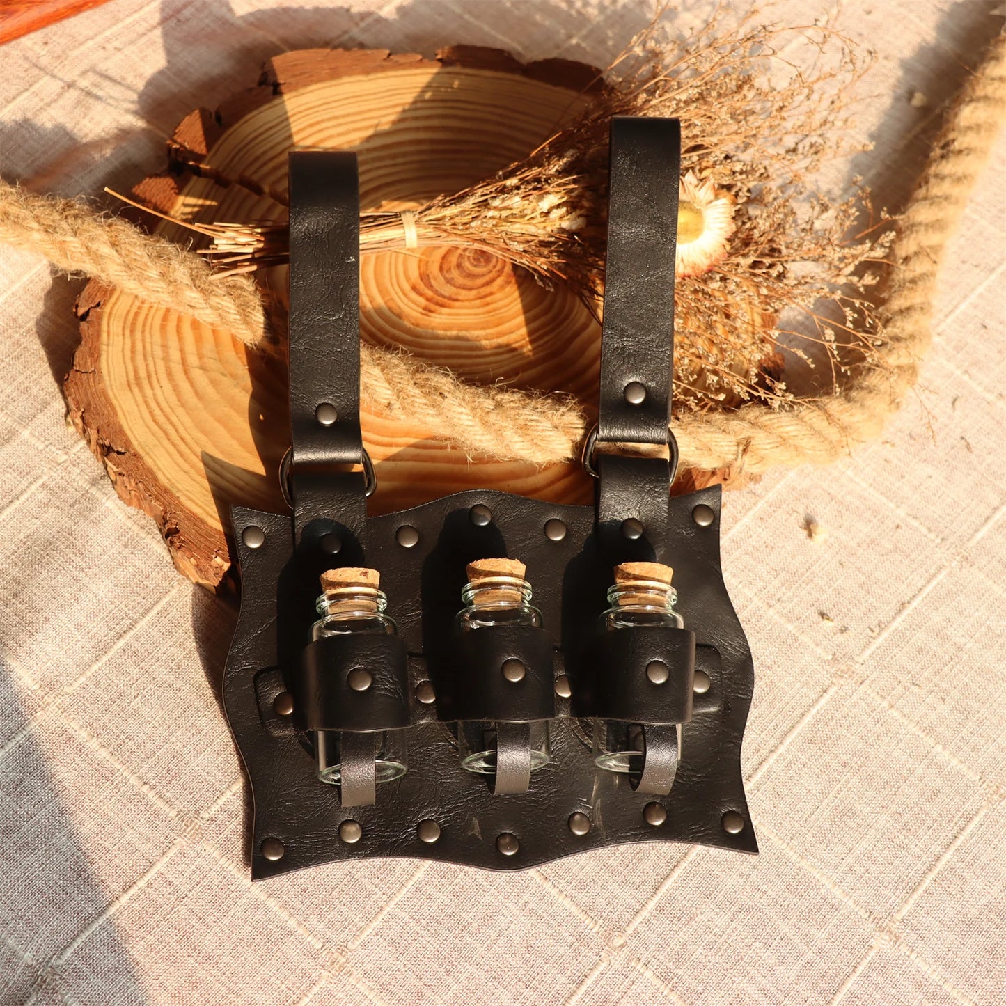 Medieval Witch Wizard Dark Magic Cork Bottle With Leather Waist Holder