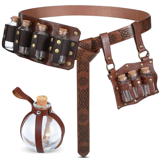 Medieval Witch Wizard Dark Magic Cork Bottle With Leather Waist Holder