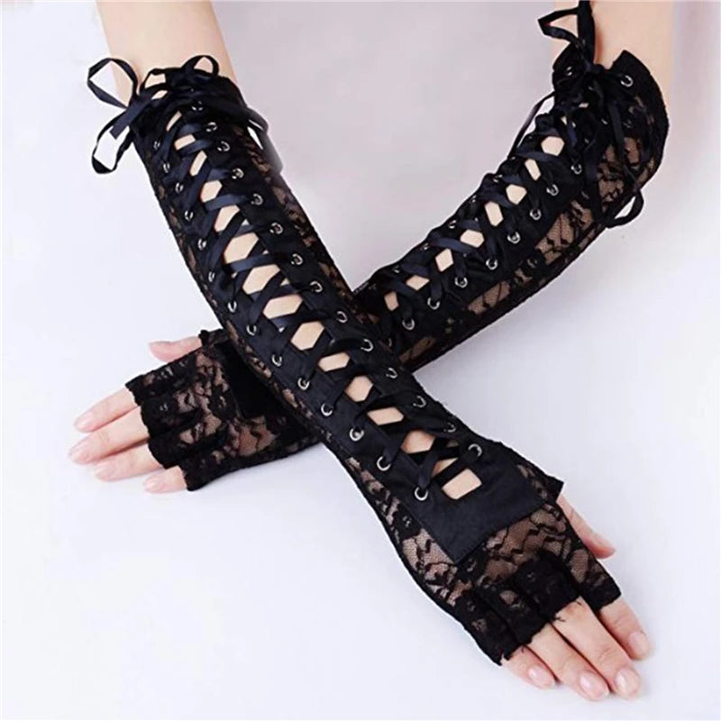 Floral Lace Elbow Length Half-Finger Gloves