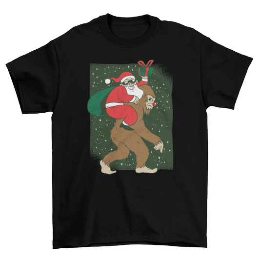 Santa Riding Bigfoot T-shirt