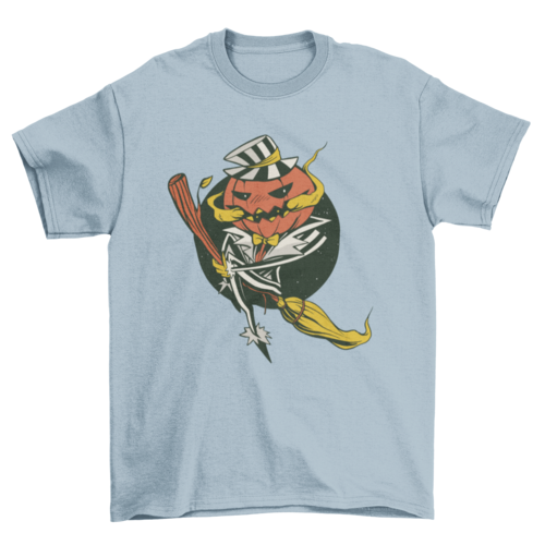 Pumpkin Riding Broom Halloween T-shirt