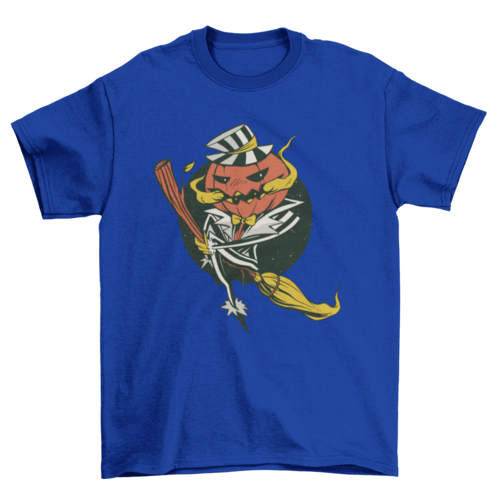 Pumpkin Riding Broom Halloween T-shirt