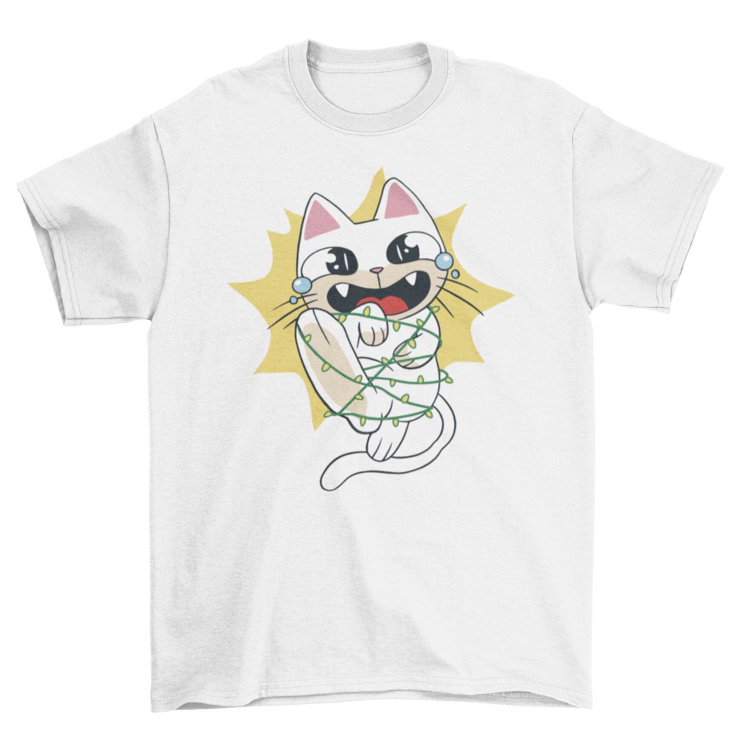 Cat Tangled in Christmas Lights T-shirt