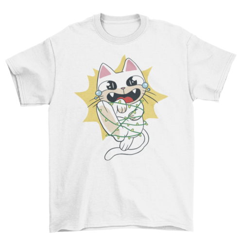 Cat Tangled in Christmas Lights T-shirt