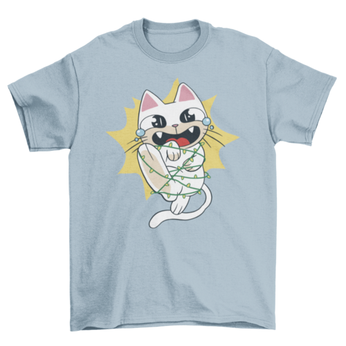 Cat Tangled in Christmas Lights T-shirt