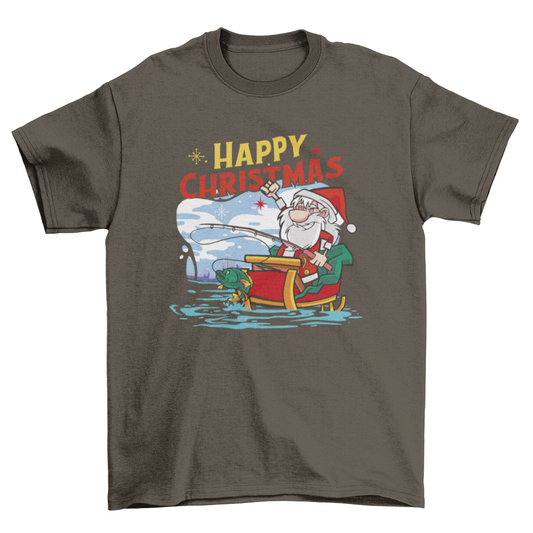 Fishing Santa Christmas T-shirt