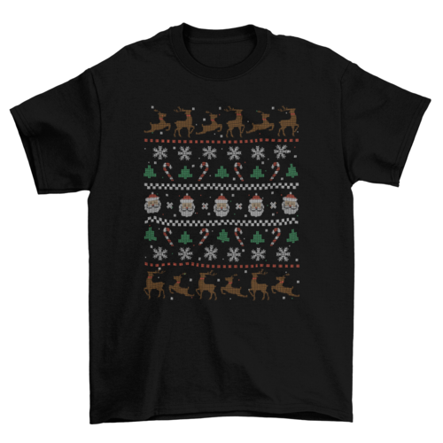 Santa & Deer Ugly Sweater Themed T-shirt