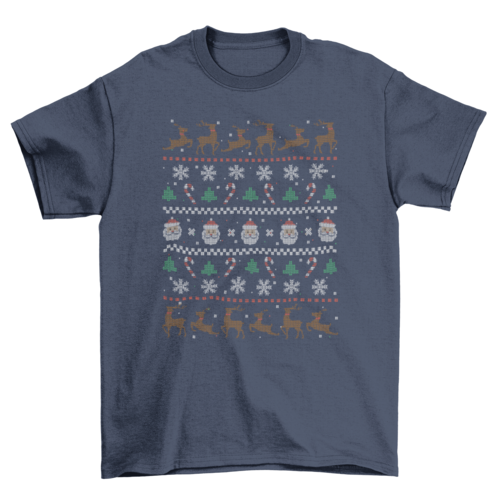 Santa & Deer Ugly Sweater Themed T-shirt