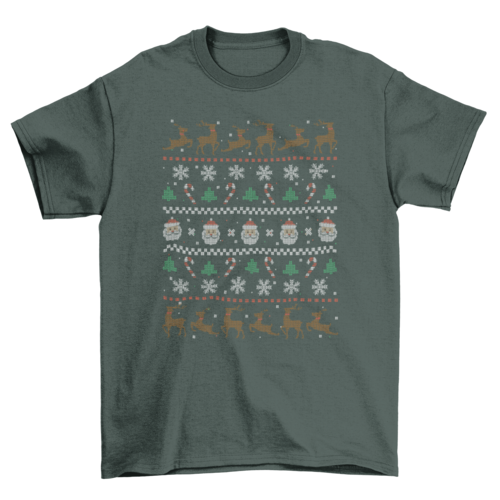 Santa & Deer Ugly Sweater Themed T-shirt