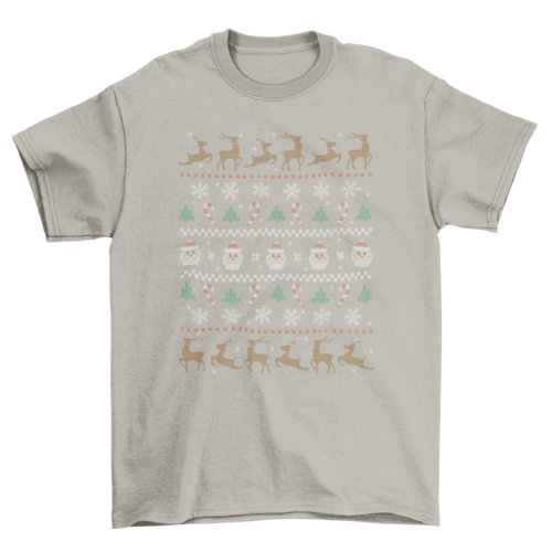Santa & Deer Ugly Sweater Themed T-shirt