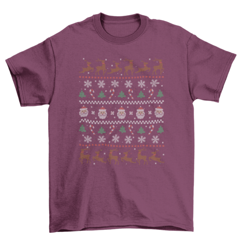 Santa & Deer Ugly Sweater Themed T-shirt