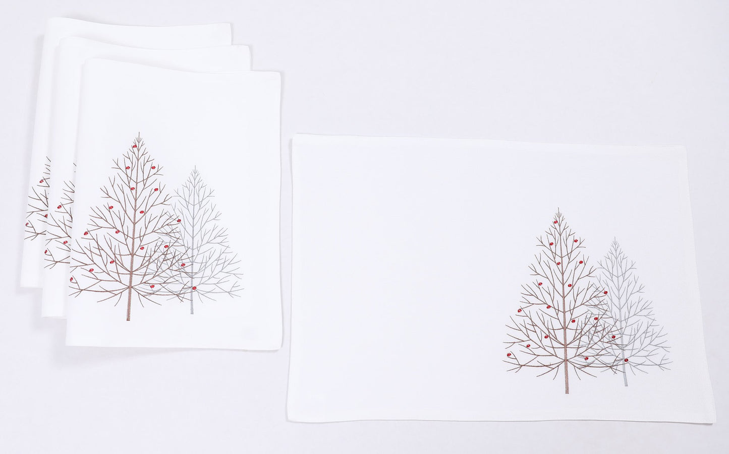 Festive Trees Embroidered Christmas Placemats 14 by 20-Inch, SET of 4