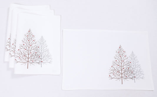 Festive Trees Embroidered Christmas Placemats 14 by 20-Inch, SET of 4