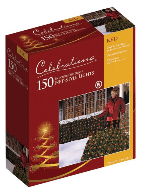 Celebrations 150 Red Commercial Net Lights, 4 x 6 ft.