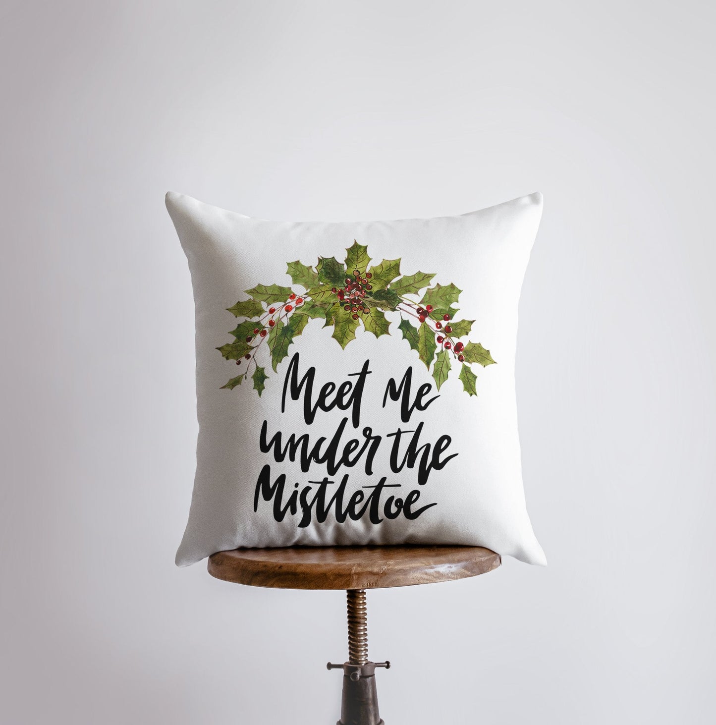 Meet Me Under The Mistletoe Throw Pillow Cover