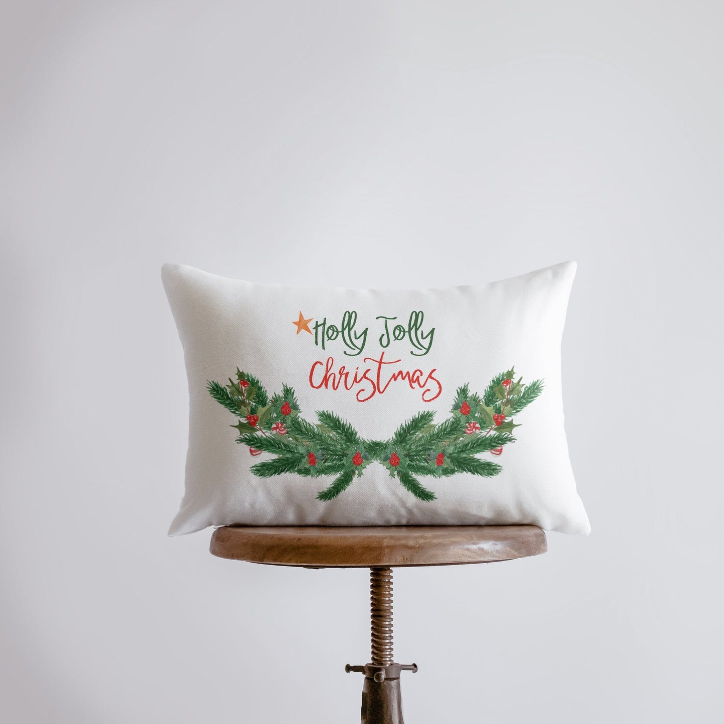 Holly Jolly Christmas Throw Pillow Cover