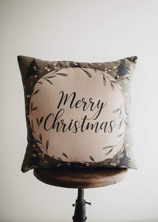 Beige Merry Christmas Throw Pillow Cover