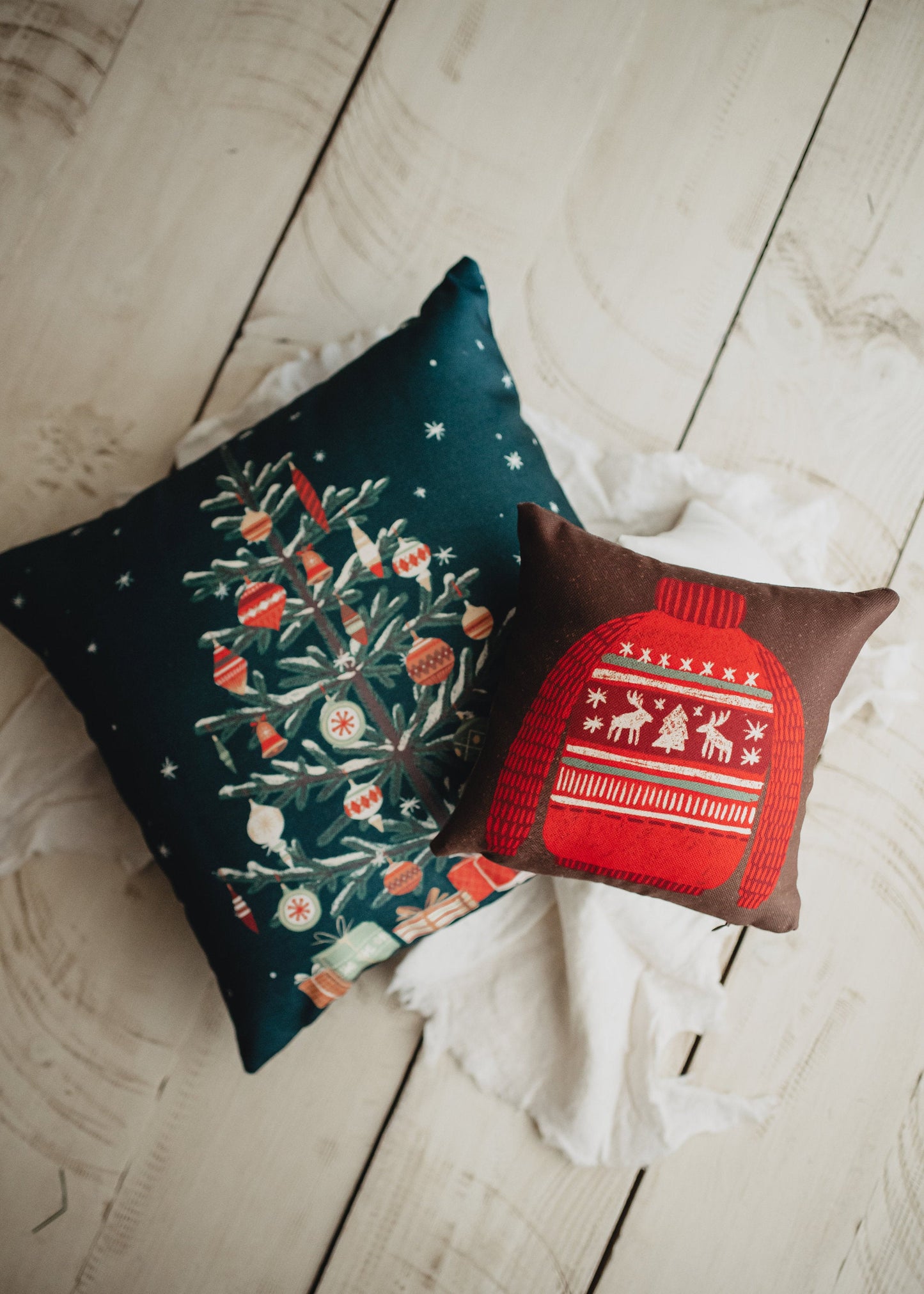 Nordic Pine Christmas Throw Pillow Cover