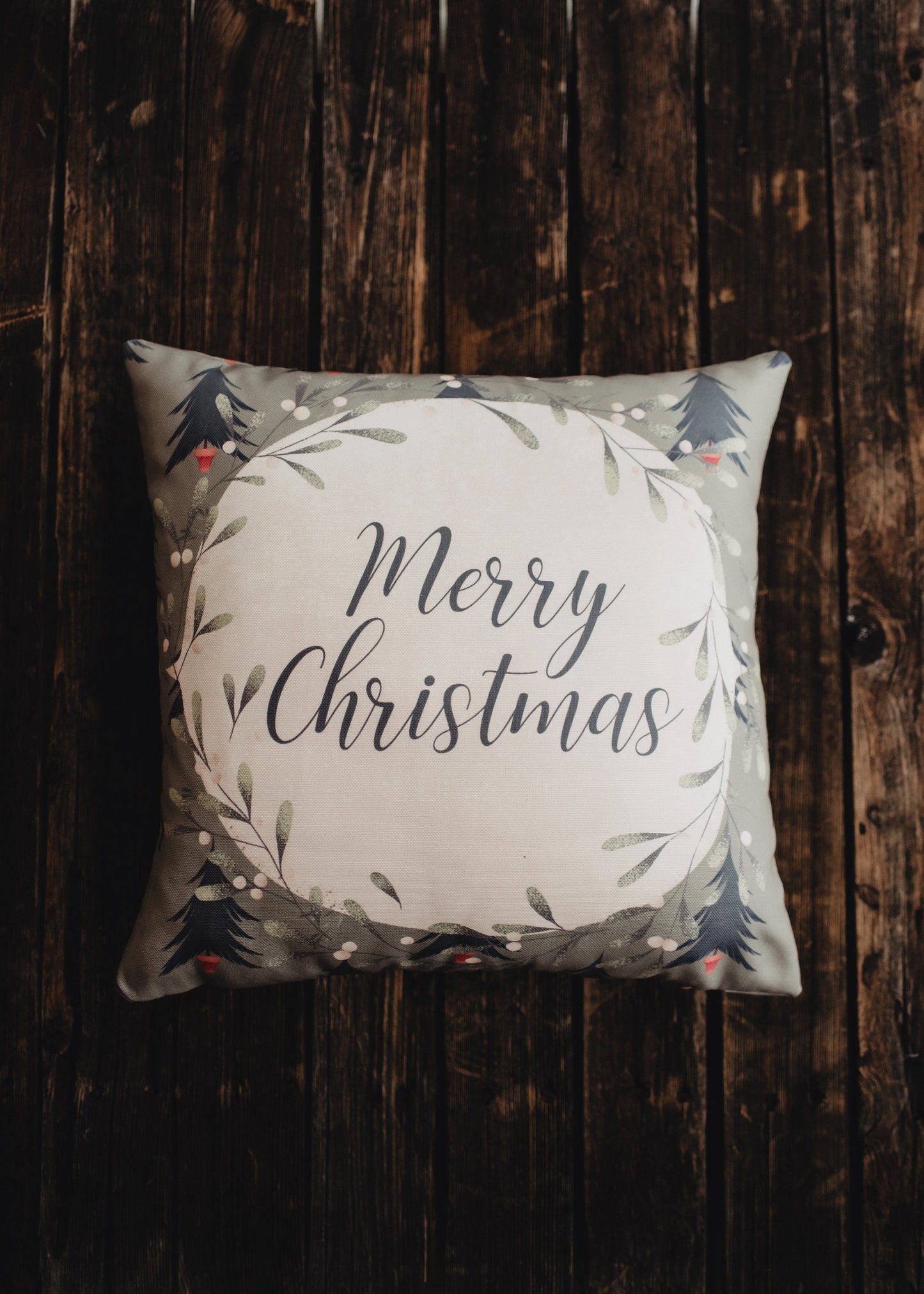 Beige Merry Christmas Throw Pillow Cover